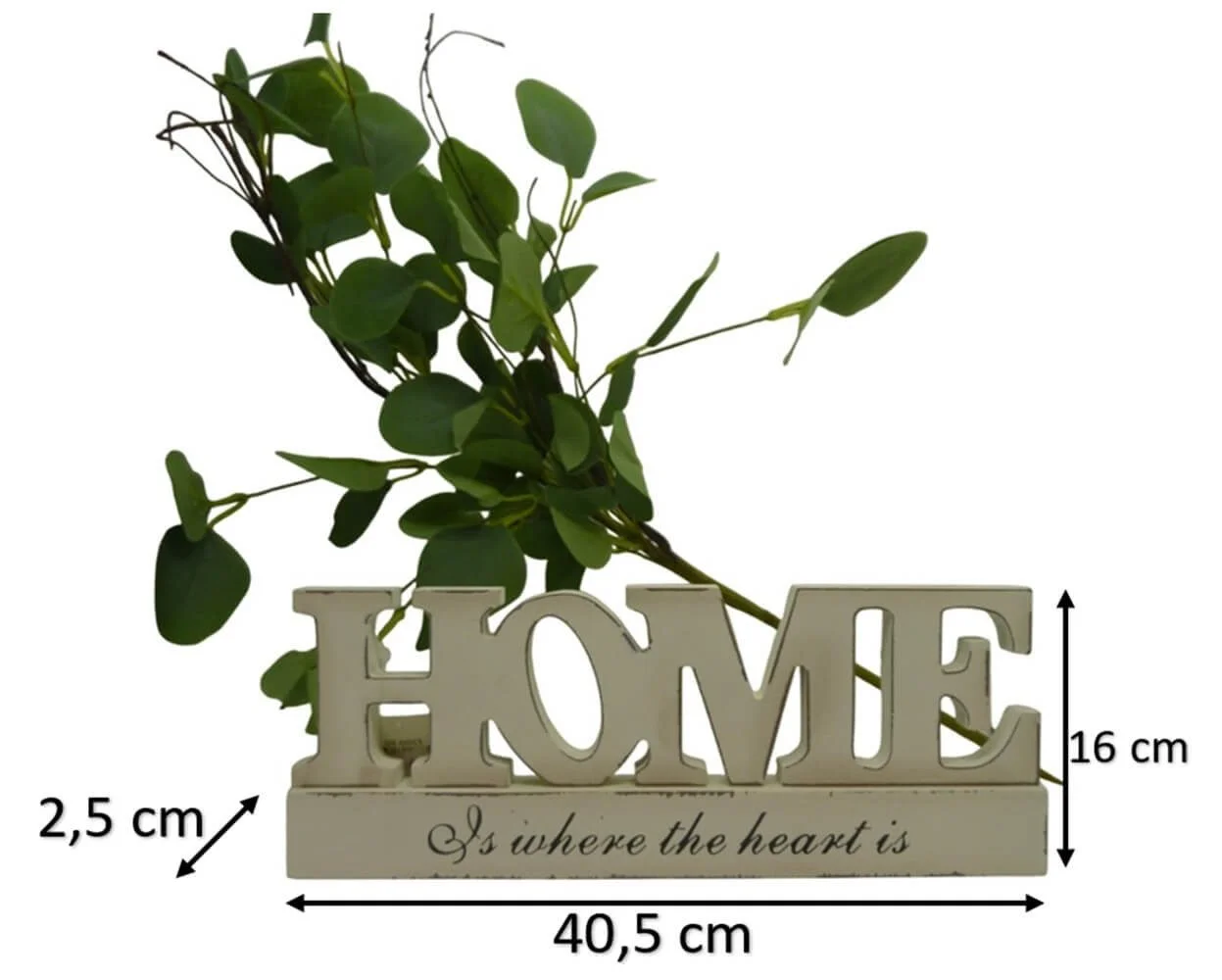 Dekoschriftzug „HOME“ – Shabby Weiß, 40,5 × 16 × 2,5 cm
